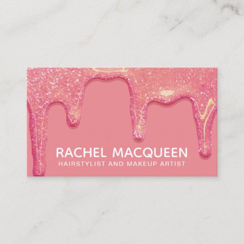 Chic Modern Coral Pink Glitter Drips Business Card
