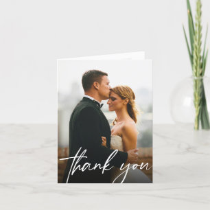 Chic Modern Custom 2 Wedding Photos Thank You Card