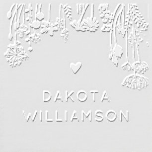 Chic Modern Custom Name Heart Rustic Wildflowers Embosser