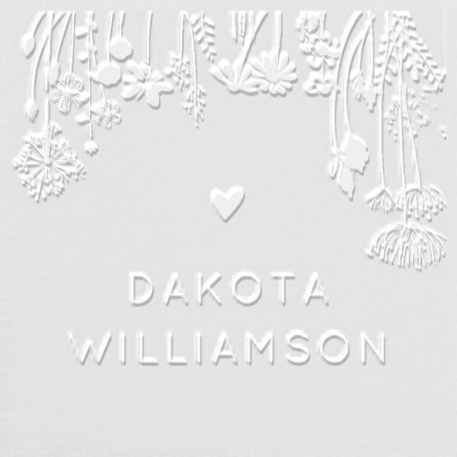 Chic Modern Custom Name Heart Rustic Wildflowers Embosser (Design)