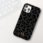Chic Modern Dark Grey Black Leopard Print Monogram iPhone 15 Case<br><div class="desc">This modern yet elegant phone case features a dark grey background with black leopard print and your name in an elegant serif font. It's the perfect case for anyone who wants a chic design that stands out. Add your initial(s) to customize this design. It also makes a wonderful birthday or...</div>