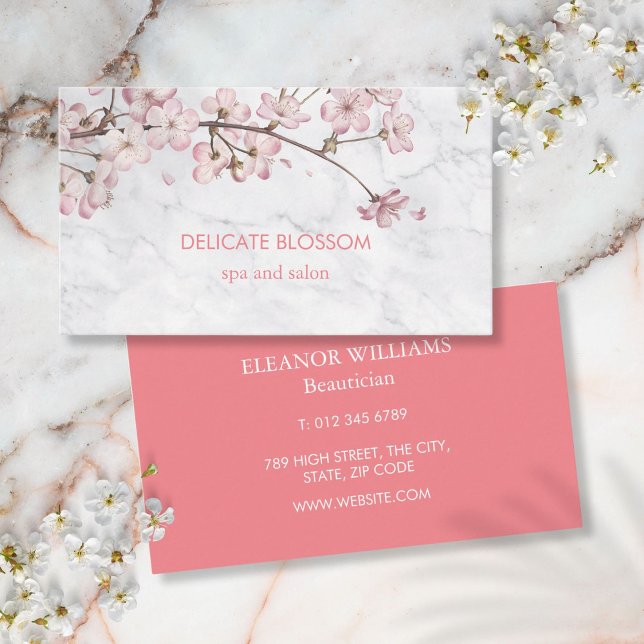 Chic Modern Delicate Blossom Marble Business Card (Chic Modern Delicate Blossom Marble Business Card)