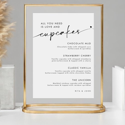 Chic Modern Dessert Cupcake Menu Wedding Sign