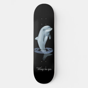 Chic Modern Dolphin & Script on Black Skateboard