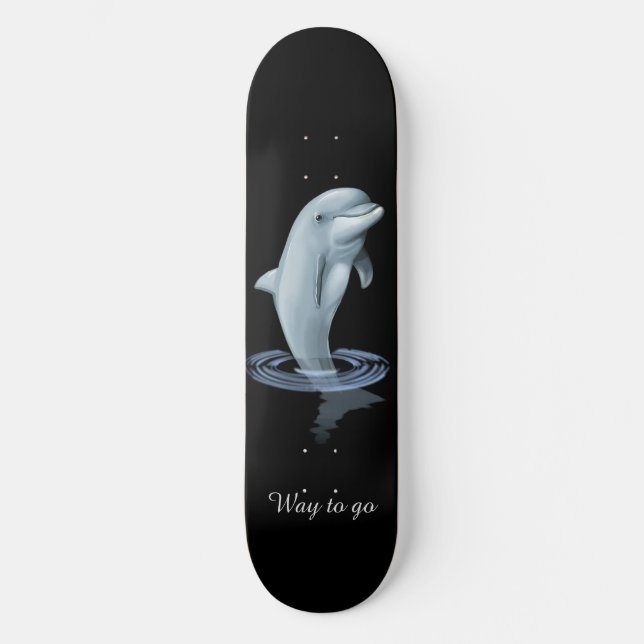 Chic Modern Dolphin & Script on Black Skateboard (Front)