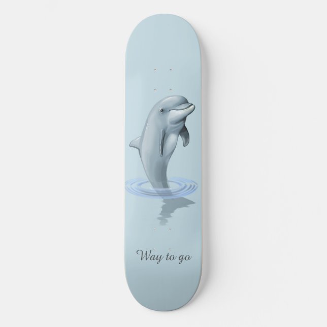 Chic Modern Dolphin & Script on Light Blue Skateboard (Front)