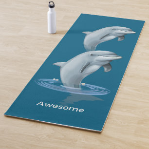 Chic Modern Dolphins & Text on Ocean Blue Yoga Mat