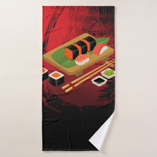 Chic Modern Elegant Black & Red Sushi Bath Towel Set (Bath Towel)