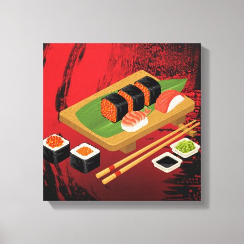 Chic Modern Elegant Black  Red Sushi Canvas Print
