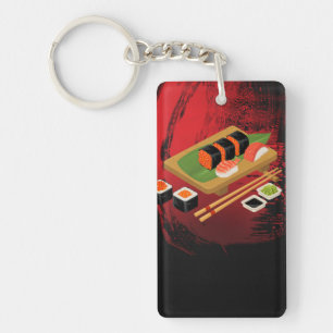 Chic Modern Elegant Black & Red Sushi Keychain