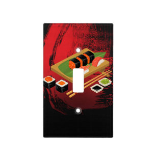 Chic Modern Elegant Black & Red Sushi Light Switch Cover