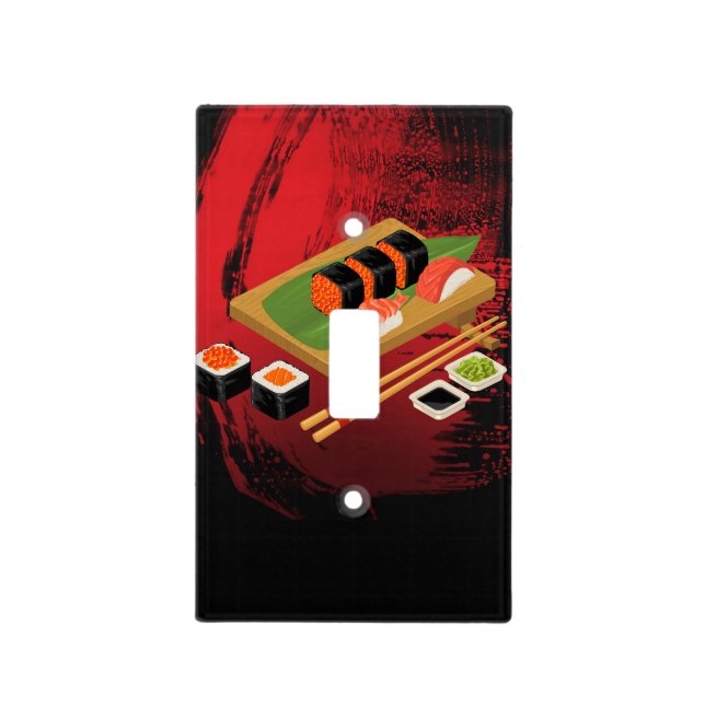 Chic Modern Elegant Black & Red Sushi Light Switch Cover (Front)