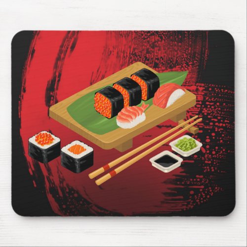 Chic Modern Elegant Black  Red Sushi Mouse Pad