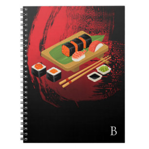 Chic Modern Elegant Black & Red Sushi Notebook