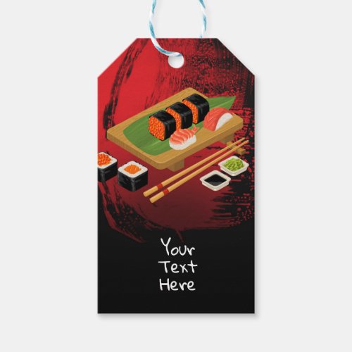 Chic Modern Elegant Black  Red Sushi Party Event Gift Tags
