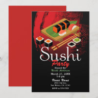 Chic Modern Elegant Black & Red Sushi Party Event