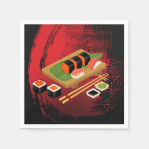 Chic Modern Elegant Black & Red Sushi Party Event Paper Napkins