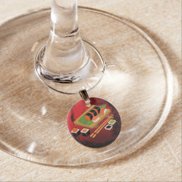 Chic Modern Elegant Black &amp; Red Sushi Party Wine Glass Charm