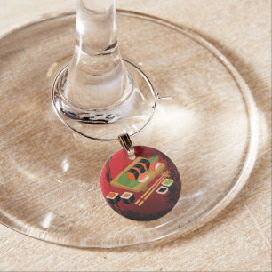 Chic Modern Elegant Black & Red Sushi Party Wine Glass Charm