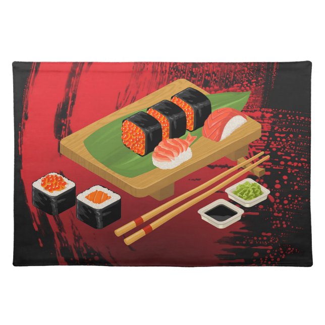 Chic Modern Elegant Black & Red Sushi Placemat (Front)