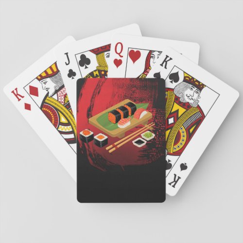 Chic Modern Elegant Black  Red Sushi Poker Cards