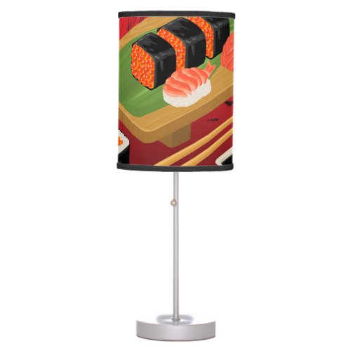 Chic Modern Elegant Black  Red Sushi Rolls Table Lamp