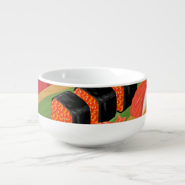 Chic Modern Elegant Black & Red Sushi Soup Mug (Front)
