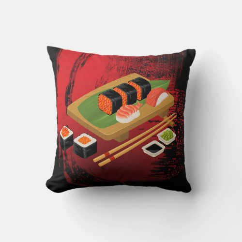 Chic Modern Elegant Black  Red Sushi Throw Pillow