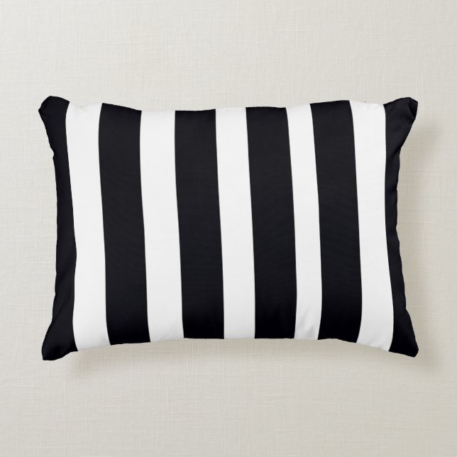 Chic Modern Elegant Classic Black & White Stripes Accent Pillow (Front)