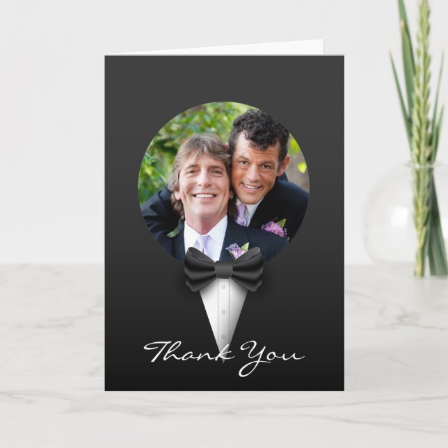 Chic Modern Elegant Gay Tuxedo Photo Thank You Card (Front)