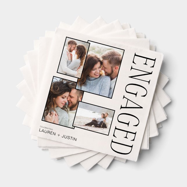 Chic Modern Elegant Photo Engagement Party Napkins (Creator Uploaded)
