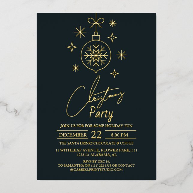 Chic Modern Elegant Script Christmas Party Foil Invitation (Front)