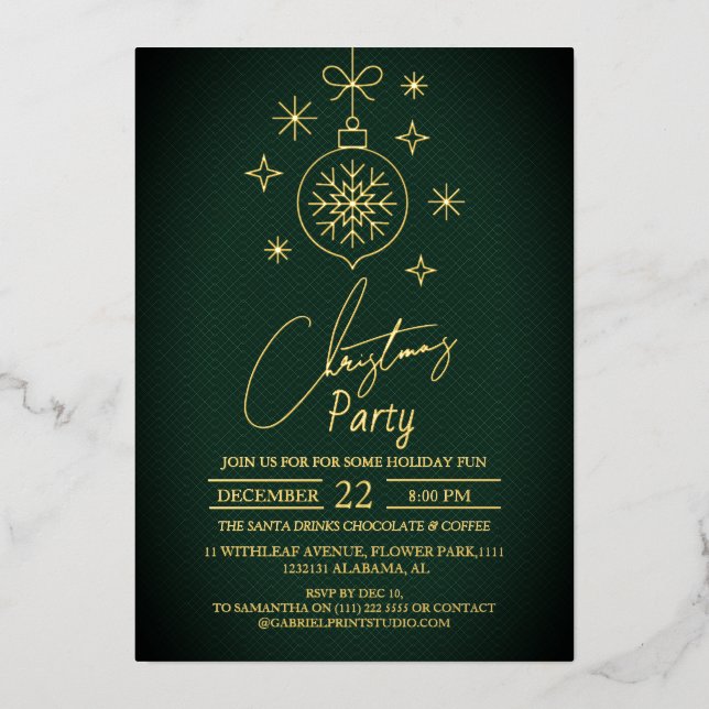 Chic Modern Elegant Script Christmas Party Foil Invitation (Front)