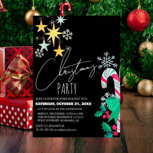 Chic Modern Elegant Script Christmas Party Invitation (Creator Uploaded)