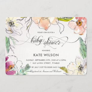 Chic Modern Elegant Watercolor Floral Baby Shower Invitation