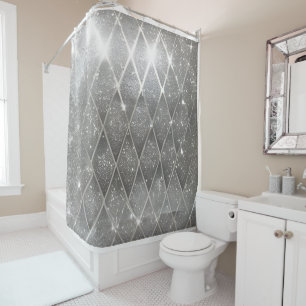 Chic Modern Faux Bling Sparkly Silver Shower Curtain