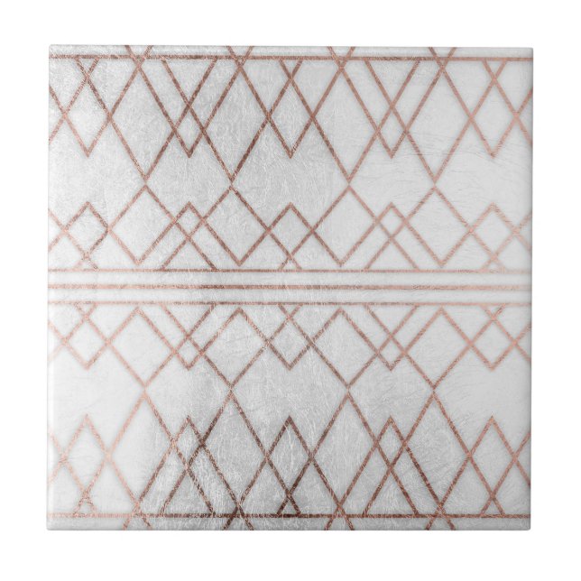 Chic Modern Faux Rose Gold Geometric Triangles Ceramic Tile (Front)