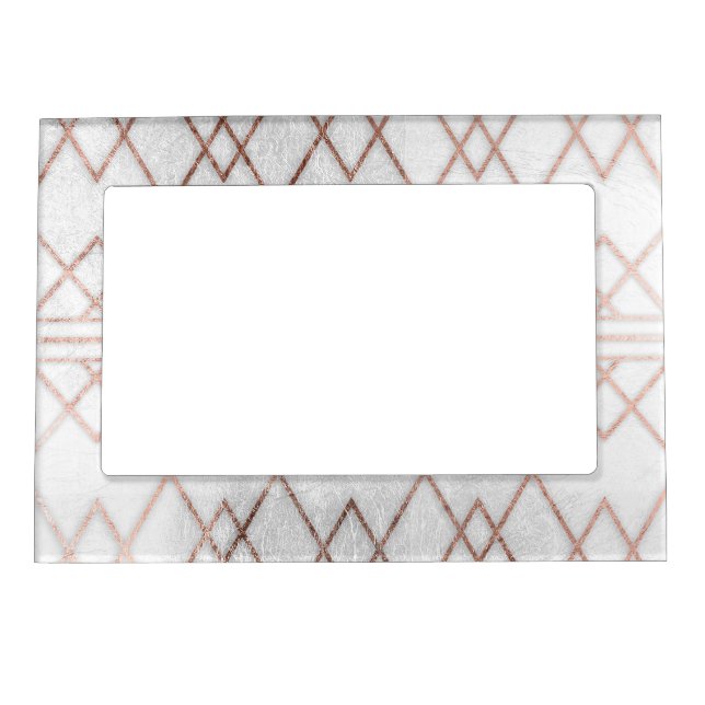 Chic Modern Faux Rose Gold Geometric Triangles Magnetic Photo Frame (Front)