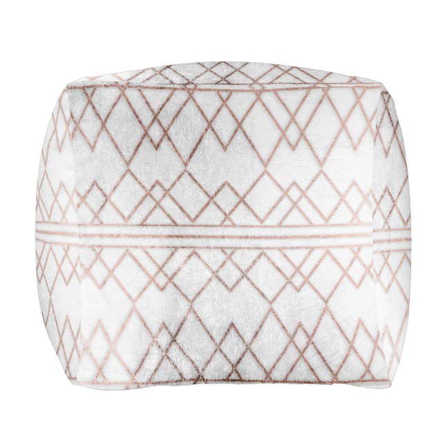 Chic Modern Faux Rose Gold Geometric Triangles Pouf (Front)