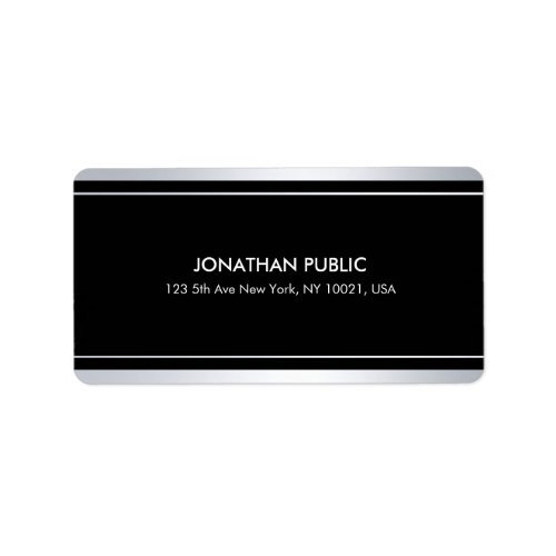 Chic Modern Faux Silver Black Plain Glam Address Label