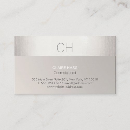 Chic Modern Faux Silver Foil and Taupe Monogram Business Card