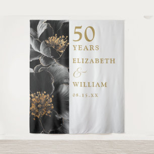 Chic Modern Floral 50th Anniversary Photo Backdrop