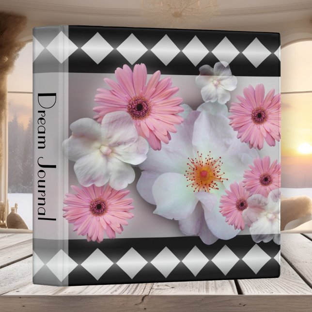 Chic Modern Floral Design Binder (Chic floral binder in pink and black and white. Beautiful as a dream journal or wedding planner)