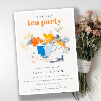Chic Modern Floral Tea Cup Wedding Tea Party Invitation