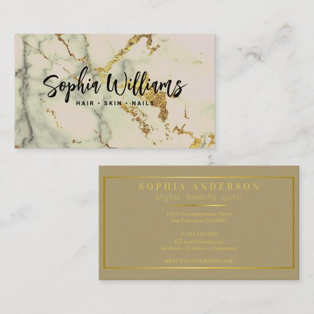 Chic Modern Foil Gold Glitter & Navy Marble Agate  Business Card (Front/Back)