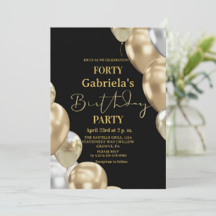 Chic Modern Forty 40th Birthday Black Gold Photo Invitation