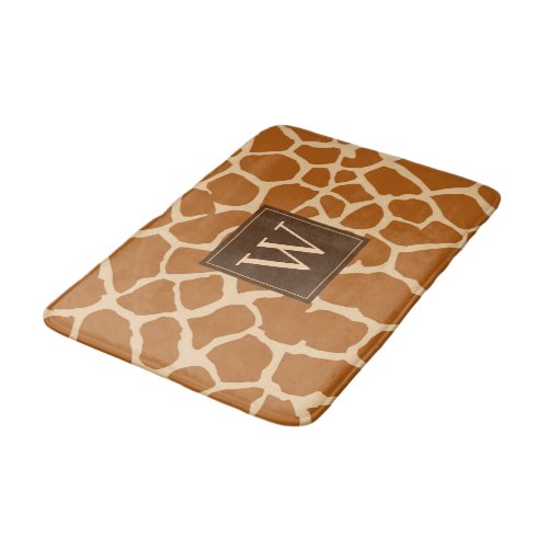 Chic Modern Giraffe Print Monogram Bath Mat