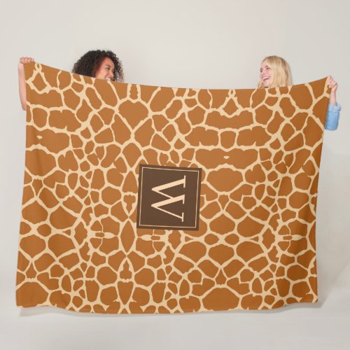 Chic Modern Giraffe Print Monogram Fleece Blanket