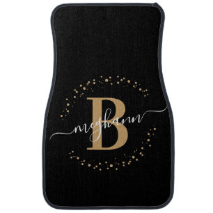 Chic Modern Girly Black Gold Name Script Monogram Car Floor Mat