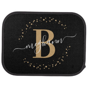 Chic Modern Girly Black Gold Name Script Monogram Car Floor Mat